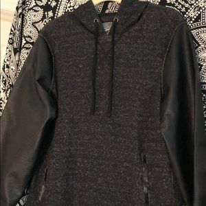 MENS HOODIE W/BLACK FAUX LEATHER SLEEVES